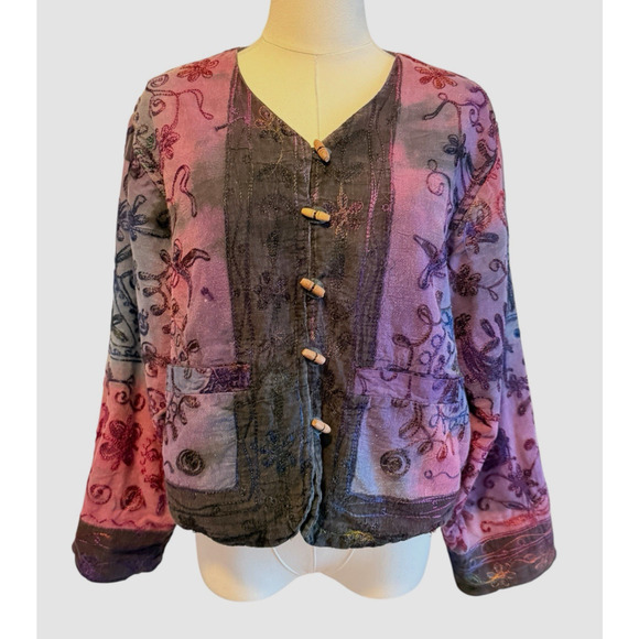 Art To Wear Jacket Sz M Boho Embroidered Hand Dyed Indie Hippie Gypsy Vintage - Picture 1 of 9